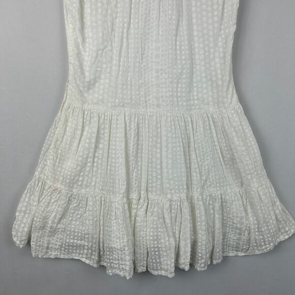 Oliphant Roll Sleeve White Polka Dot Cotton Dress V Neck Mini Women's Size S - Picture 9 of 10